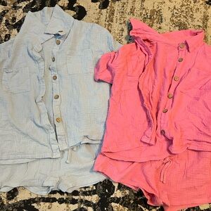 SHEIN Pink and Light Blue Women's Swim Coverup Set